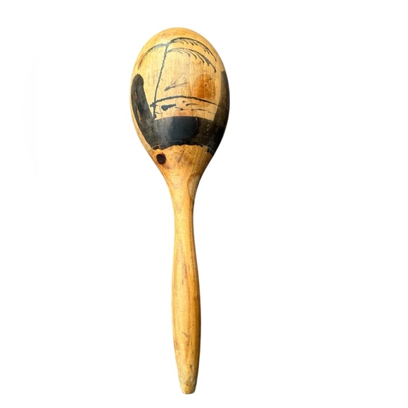 Vintage Handcrafted Wooden Maraca With Painted Design - Picture 1 of 5